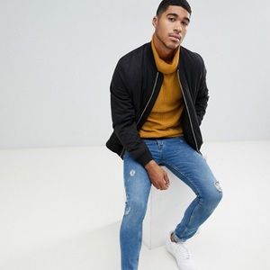 boohooMAN roll neck sweater in mustard